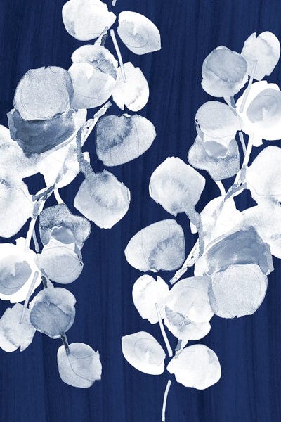 Indigo: Eucalyptus Leaves On Navy by Lanie Loreth