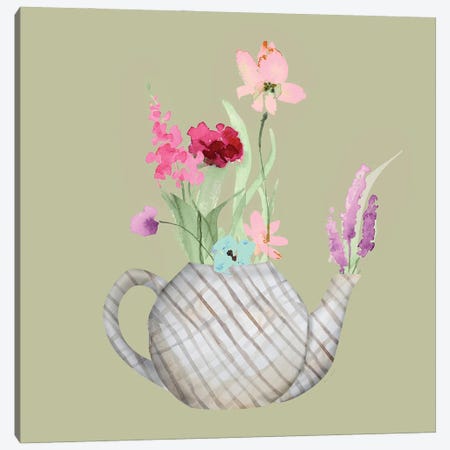 Floral In A Striped Vase I Canvas Print #LNL768} by Lanie Loreth Canvas Wall Art