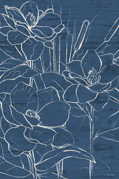Minimalist Bohemian Decor: Floral Sketch On Navy II by Lanie Loreth
