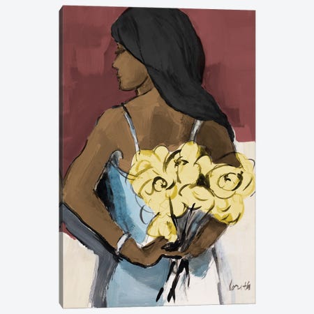 Girl With Yellow Roses Canvas Print #LNL777} by Lanie Loreth Canvas Art