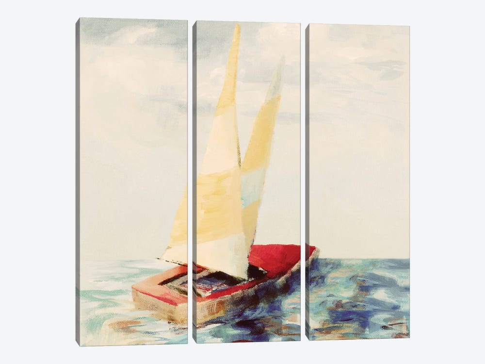 Vintage Red Sailboat by Lanie Loreth 3-piece Canvas Art Print