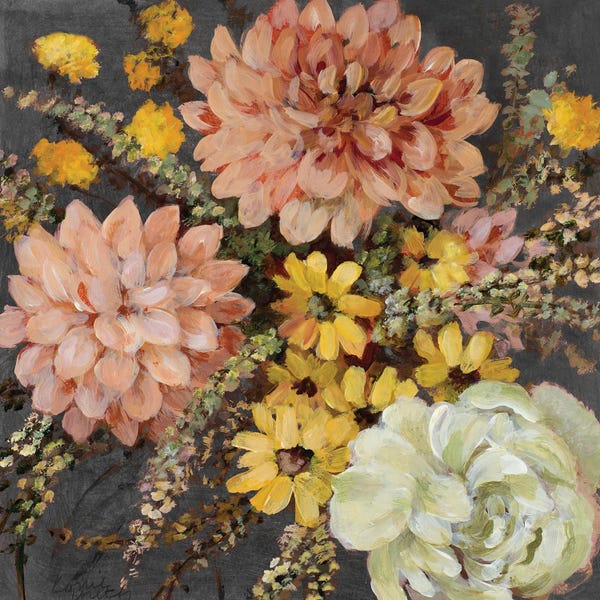 Daises And Dahlias On Black