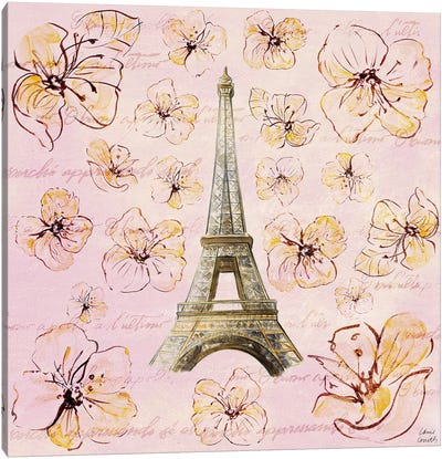 Golden Paris on Floral I Canvas Art Print - The Eiffel Tower