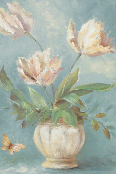 Lanie Loreth: Tulips & Butterfly On Blue by Lanie Loreth