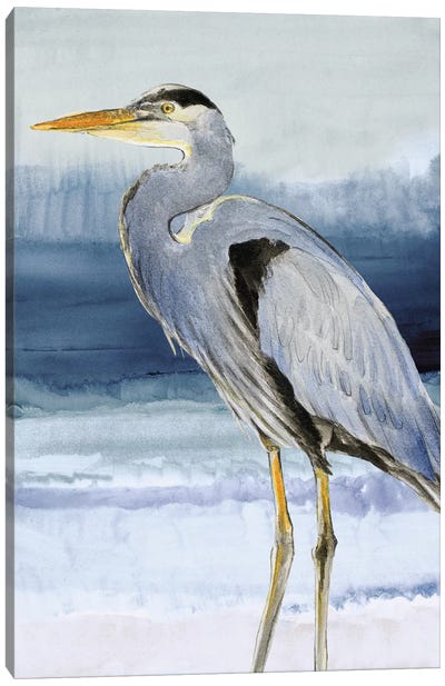 Heron on Blue I Canvas Art Print - Great Blue Heron Art