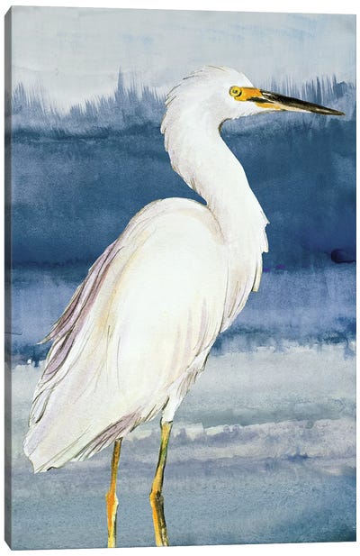 Heron on Blue II Canvas Art Print - Heron Art