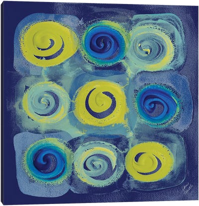 Indigo Modern Joy I Canvas Art Print - Squares with Concentric Circles Collection