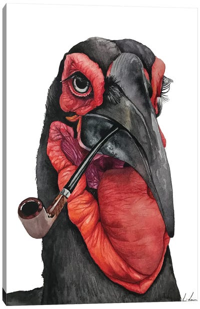 Ground Hornbill With A Pipe Canvas Art Print - Lisa Lennon