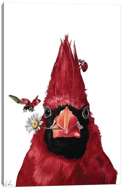 Red Cardinal And Friends Canvas Art Print - Ladybug Art