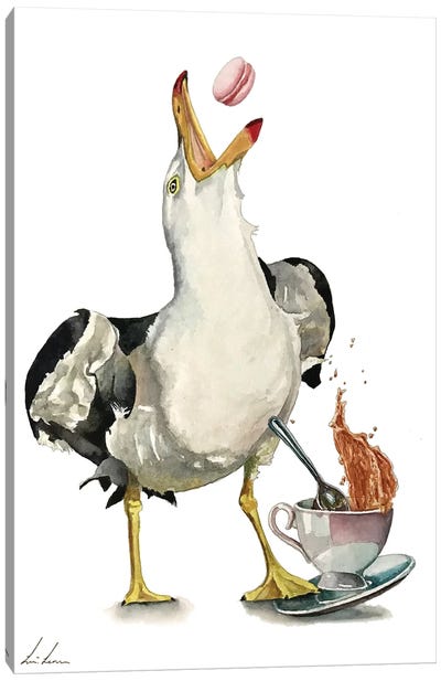 Seagull Antics Canvas Art Print - Macaron Art