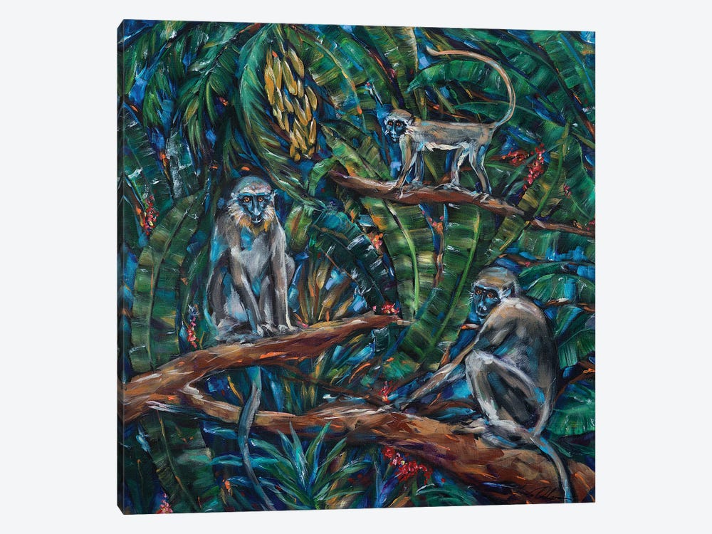 Three Green Monkeys by Linda Olsen 1-piece Art Print