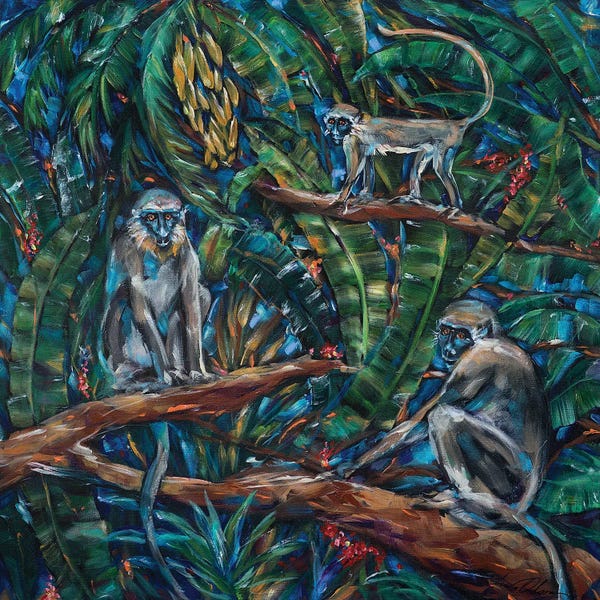 Linda Olsen: Three Green Monkeys by Linda Olsen
