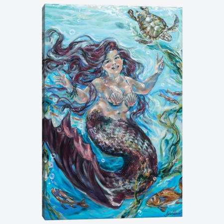 Hippie Mermaid Canvas Print #LNO109} by Linda Olsen Canvas Artwork