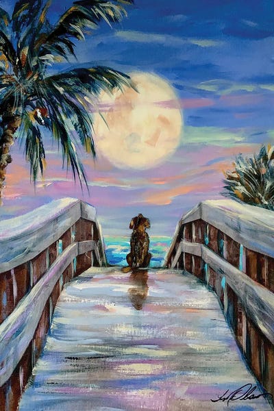 Linda Olsen: Dog And Moon by Linda Olsen