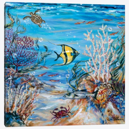 Baby T0urtle In Reef Canvas Print #LNO114} by Linda Olsen Canvas Art