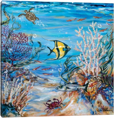 Baby T0urtle In Reef Canvas Art Print - Ocean Treasures
