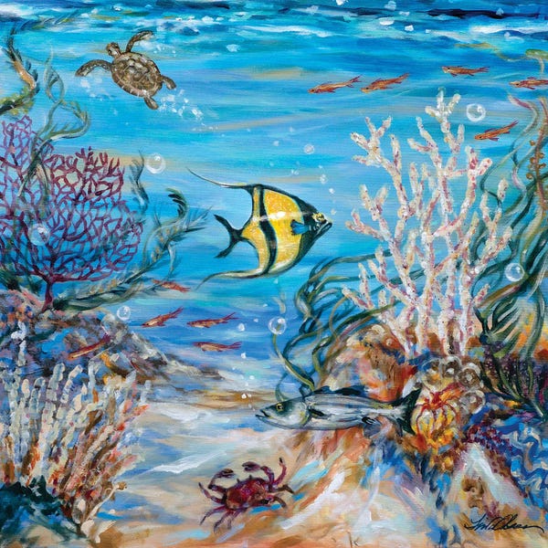 Ocean Treasures: Baby T0urtle In Reef by Linda Olsen