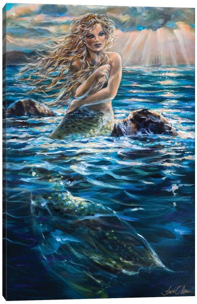 A Ship In The Distance Canvas Art Print - Mermaid Art