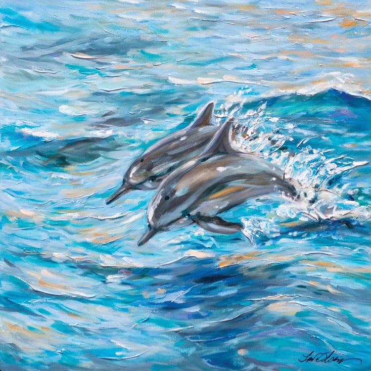 Dolphins Jumping by Linda Olsen wall art