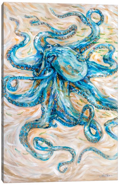 Teal Octopus Canvas Art Print - Linda Olsen
