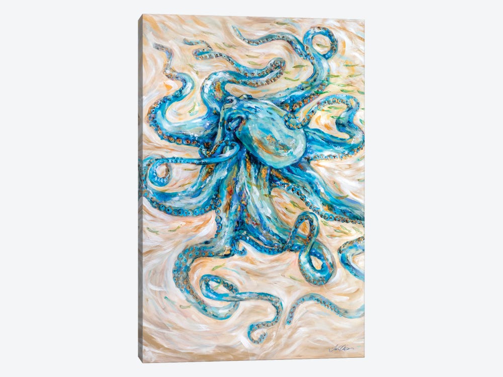 Teal Octopus by Linda Olsen 1-piece Canvas Wall Art