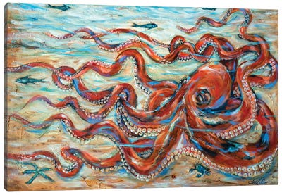 Octopus Crawl Canvas Art Print - Linda Olsen