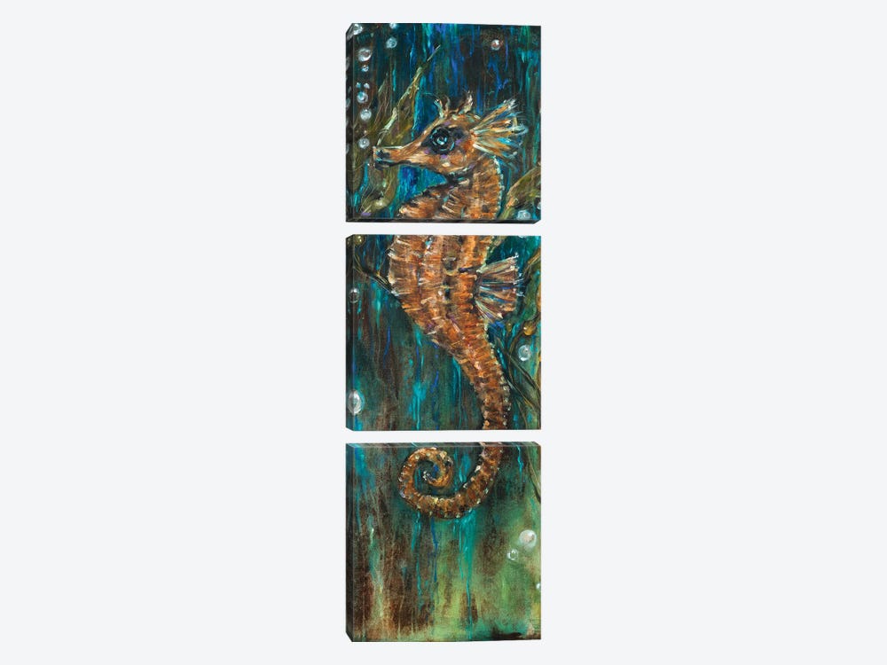Seahorse And Kelp by Linda Olsen 3-piece Canvas Artwork