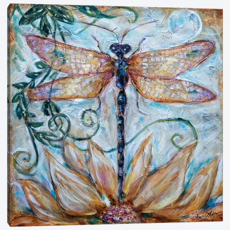 Dragonfly In Garden Canvas Print #LNO129} by Linda Olsen Canvas Artwork