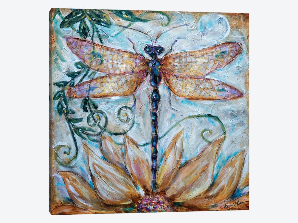Dragonfly In Garden by Linda Olsen 1-piece Canvas Artwork