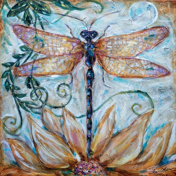 Linda Olsen: Dragonfly In Garden by Linda Olsen