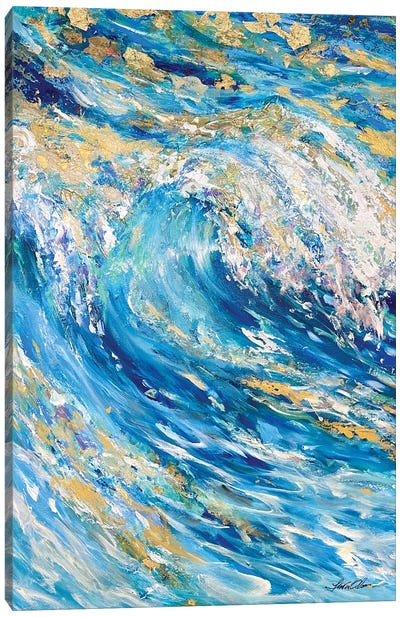 Golden Wave Canvas Art Print - Gold & Teal Art