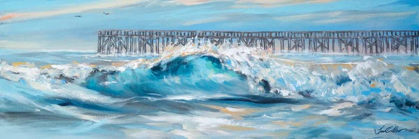 Linda Olsen: Surf By Pier by Linda Olsen