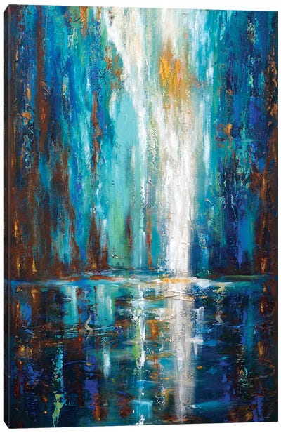 Waterfall Canvas Art Print - Teal Abstract Art