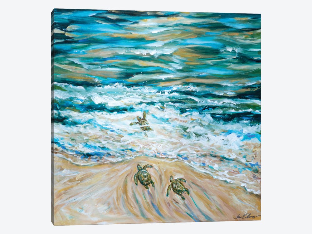 Baby Sea Turtles' First Plunge by Linda Olsen 1-piece Canvas Art