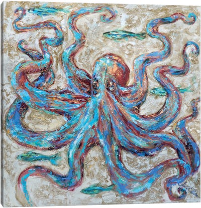 Octopus Blue Canvas Art Print - Linda Olsen