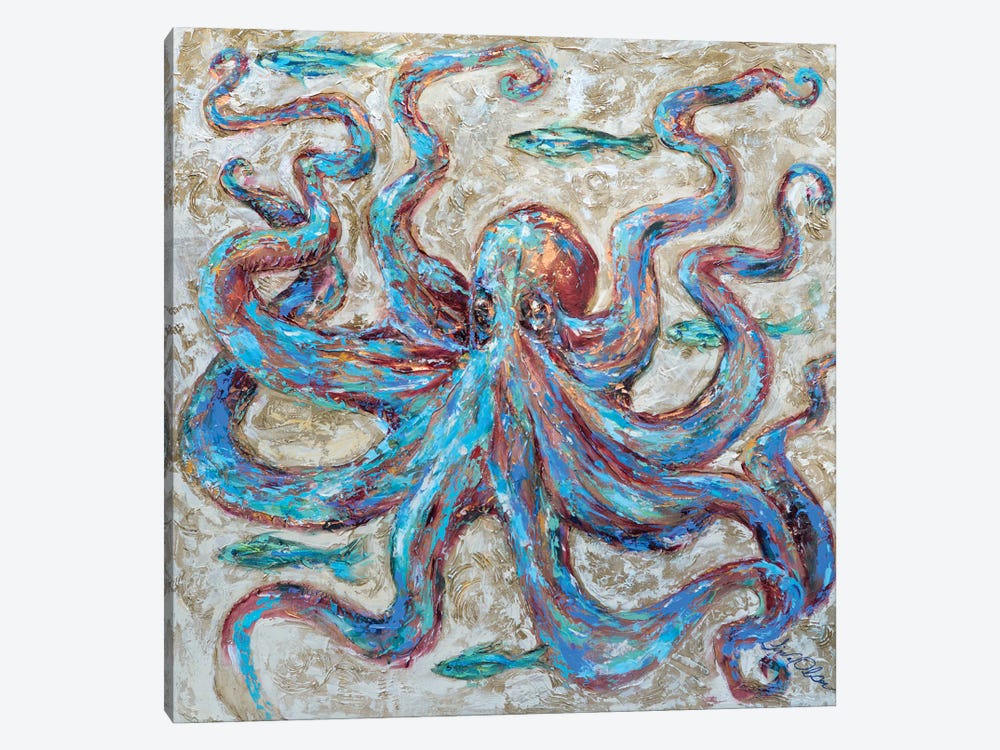 Octopus Blue by Linda Olsen 1-piece Canvas Wall Art