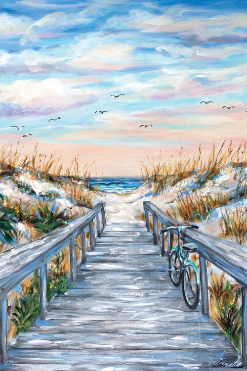 Beach Parking Teal Bike by Linda Olsen wall art
