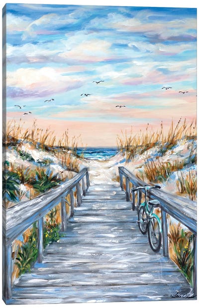 Beach Parking Teal Bike Canvas Art Print - Linda Olsen