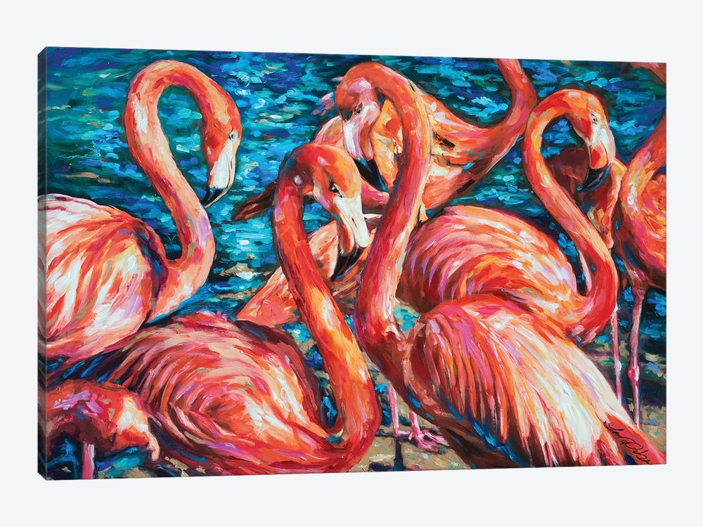 Flamingo Gossip by Linda Olsen 1-piece Art Print