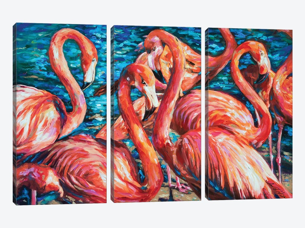 Flamingo Gossip by Linda Olsen 3-piece Art Print
