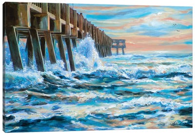 Jacksonville Beach Pier Canvas Art Print - Linda Olsen