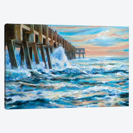 Jacksonville Beach Pier Canvas Print #LNO25} by Linda Olsen Canvas Print