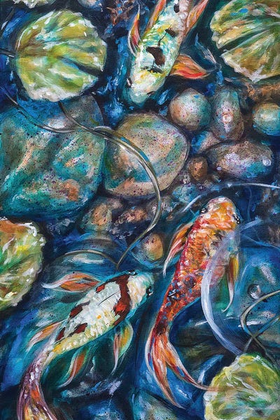 Linda Olsen: Koi And Rocks by Linda Olsen
