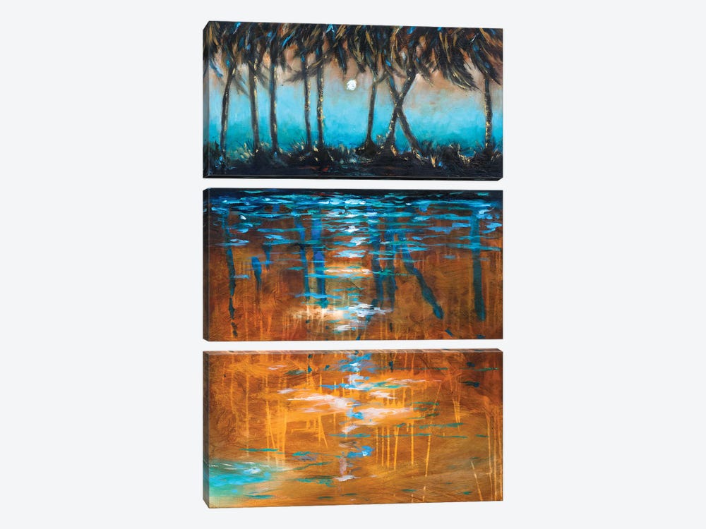 Night View From Kayak by Linda Olsen 3-piece Canvas Wall Art