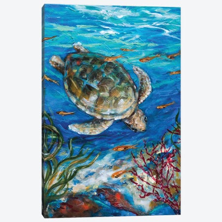 Sea Turtle Dive Canvas Print #LNO37} by Linda Olsen Canvas Artwork