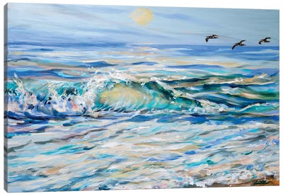 Summer Surf Pelicans Canvas Art Print - Linda Olsen