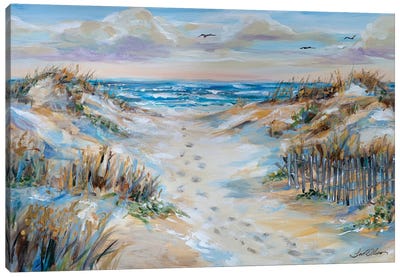 Footprints In The Sand Path Canvas Art Print - Linda Olsen
