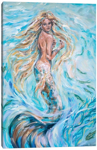 Black Pearl Canvas Art Print - Mermaid Art