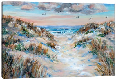 Pelicans Flying North Canvas Art Print - Linda Olsen