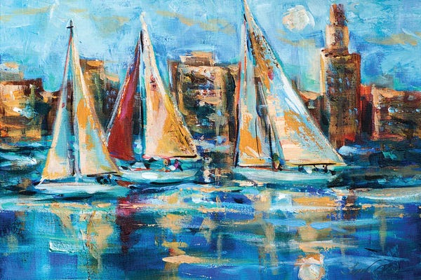 Linda Olsen: Red Jib In San Diego by Linda Olsen